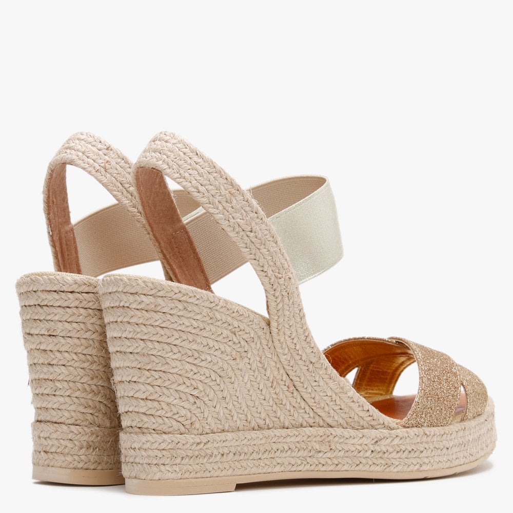 Carly Gold Metallic Cross Strap Wedge Espadrilles