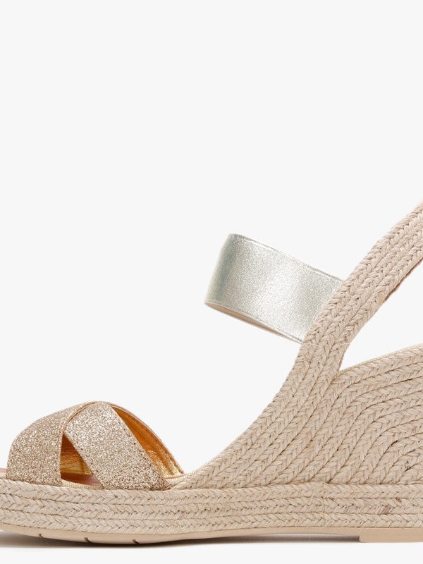 Carly Gold Metallic Cross Strap Wedge Espadrilles
