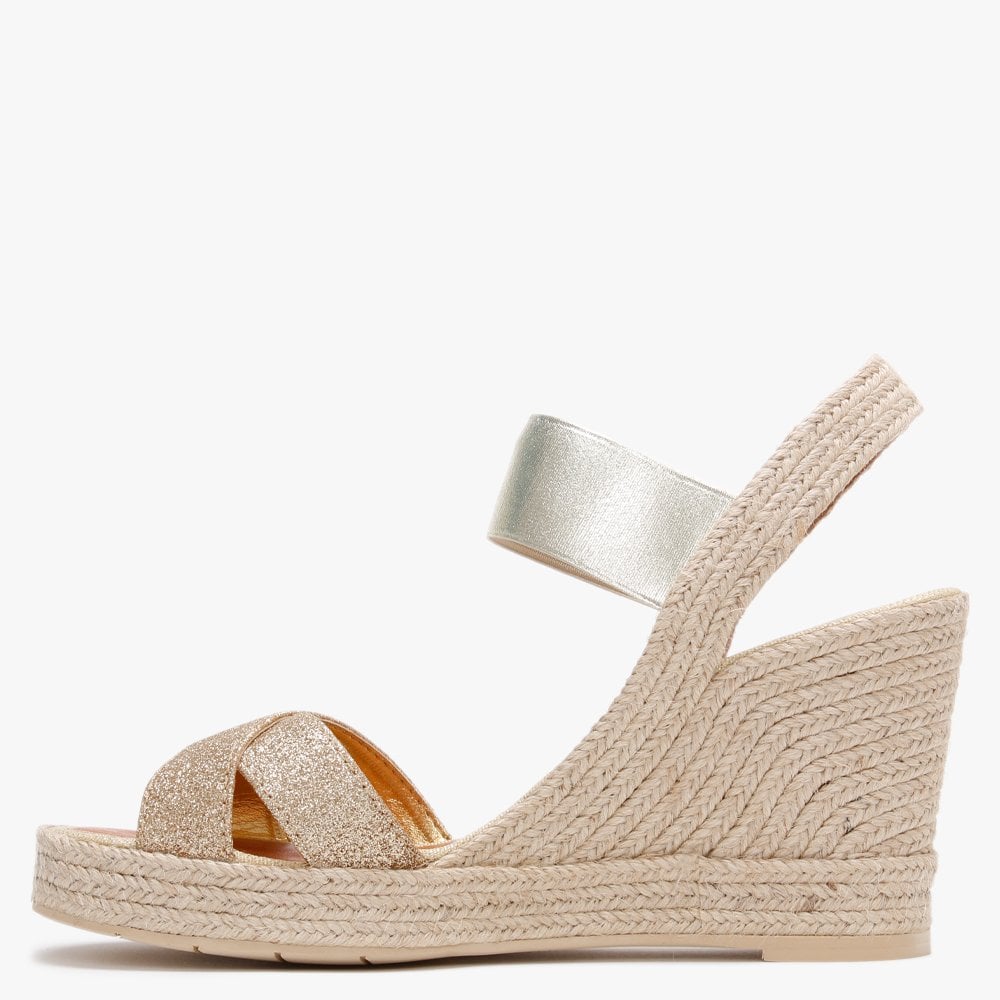 Carly Gold Metallic Cross Strap Wedge Espadrilles