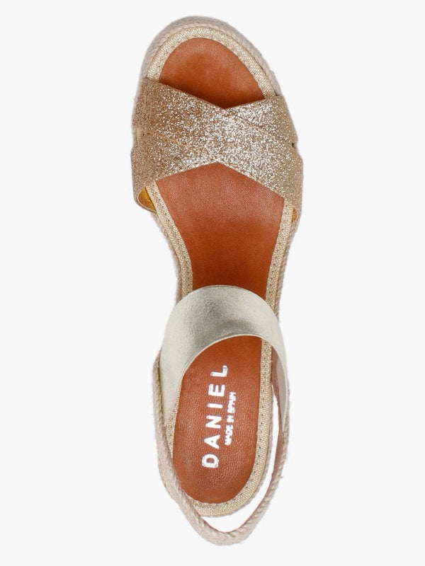 Carly Gold Metallic Cross Strap Wedge Espadrilles