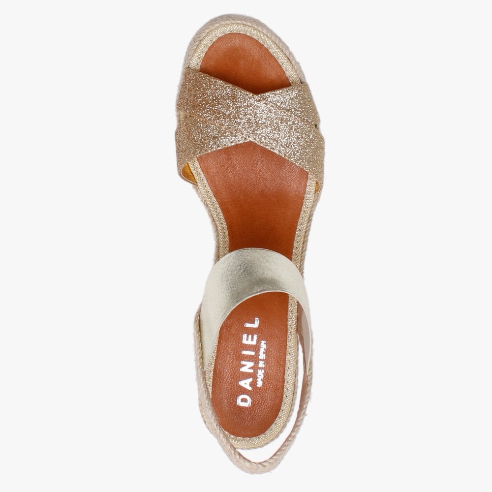 Carly Gold Metallic Cross Strap Wedge Espadrilles