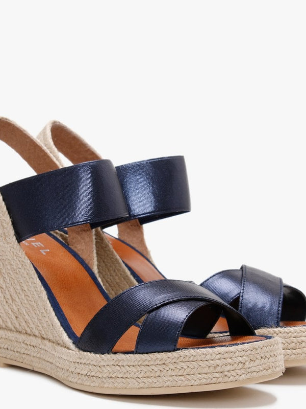 Carly Blue Metallic Cross Strap Wedge Espadrilles