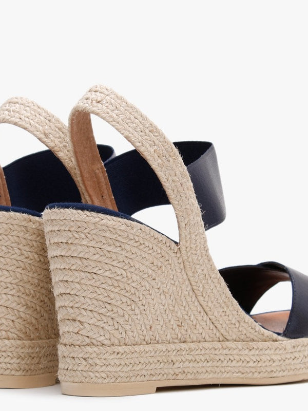 Carly Blue Metallic Cross Strap Wedge Espadrilles
