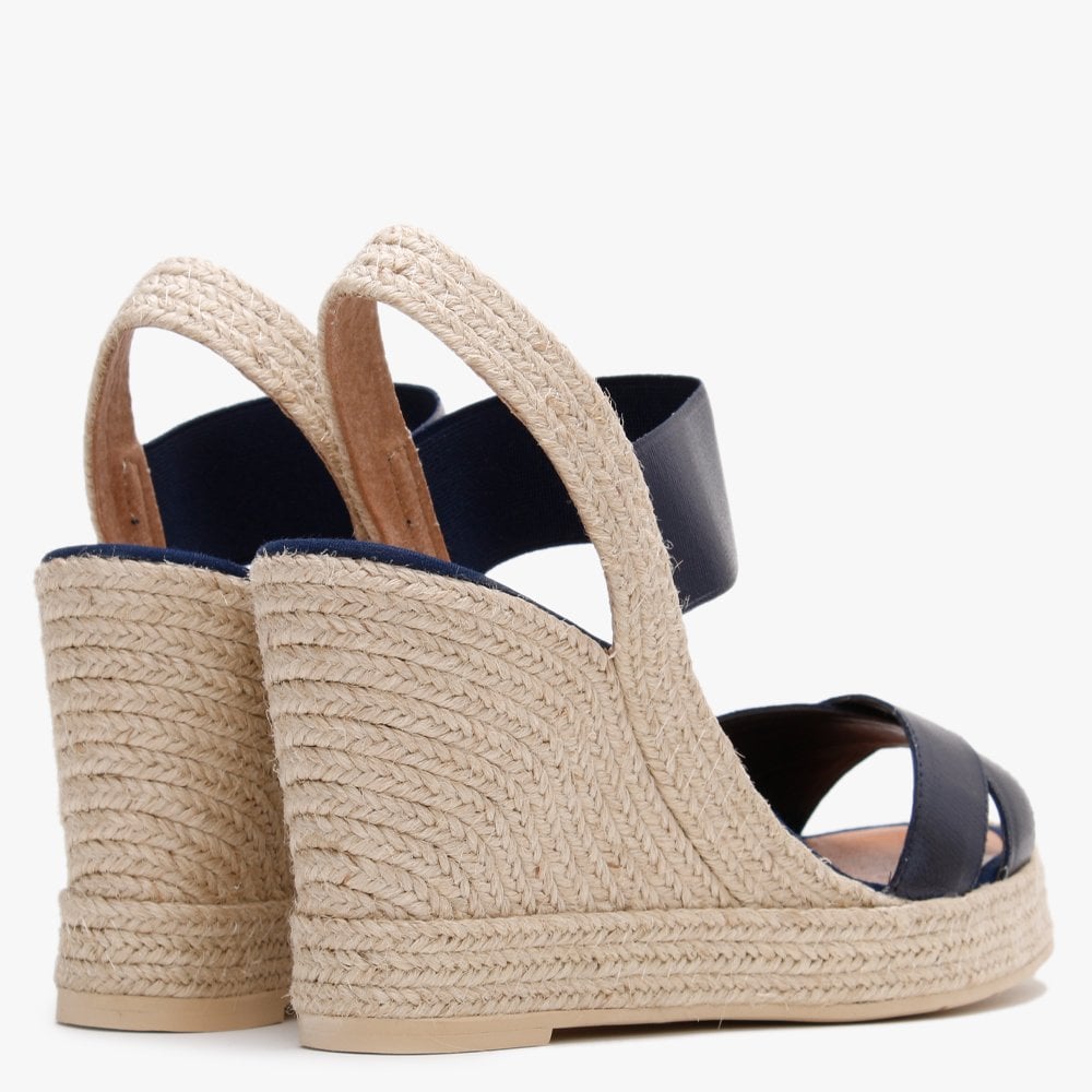 Carly Blue Metallic Cross Strap Wedge Espadrilles
