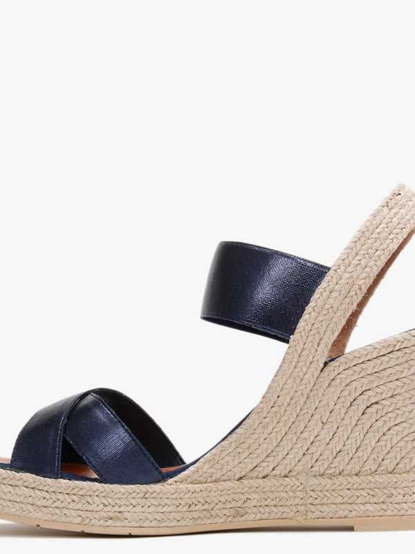 Carly Blue Metallic Cross Strap Wedge Espadrilles