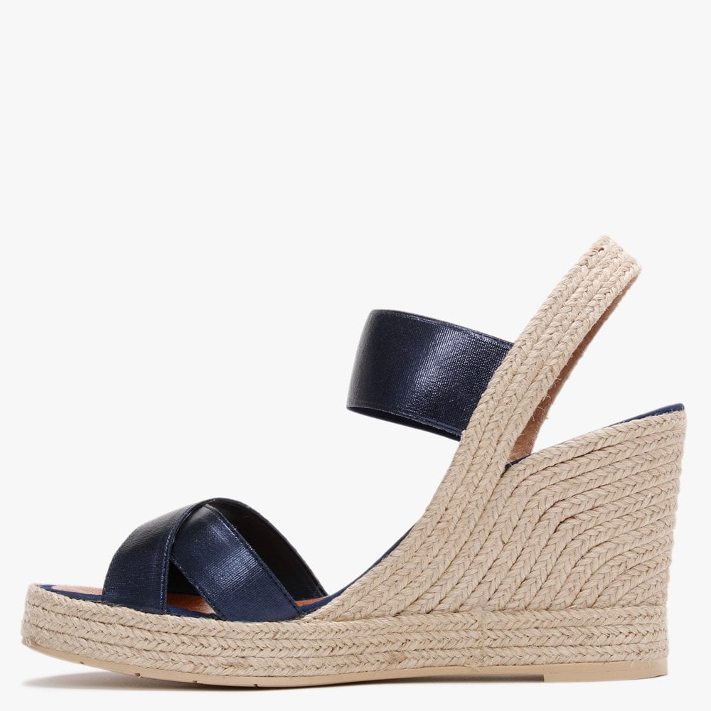 Carly Blue Metallic Cross Strap Wedge Espadrilles