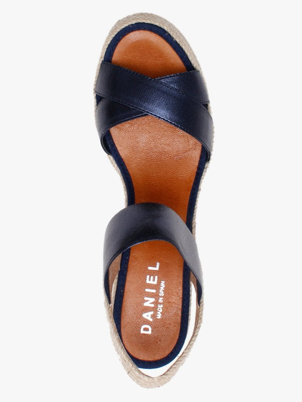 Carly Blue Metallic Cross Strap Wedge Espadrilles