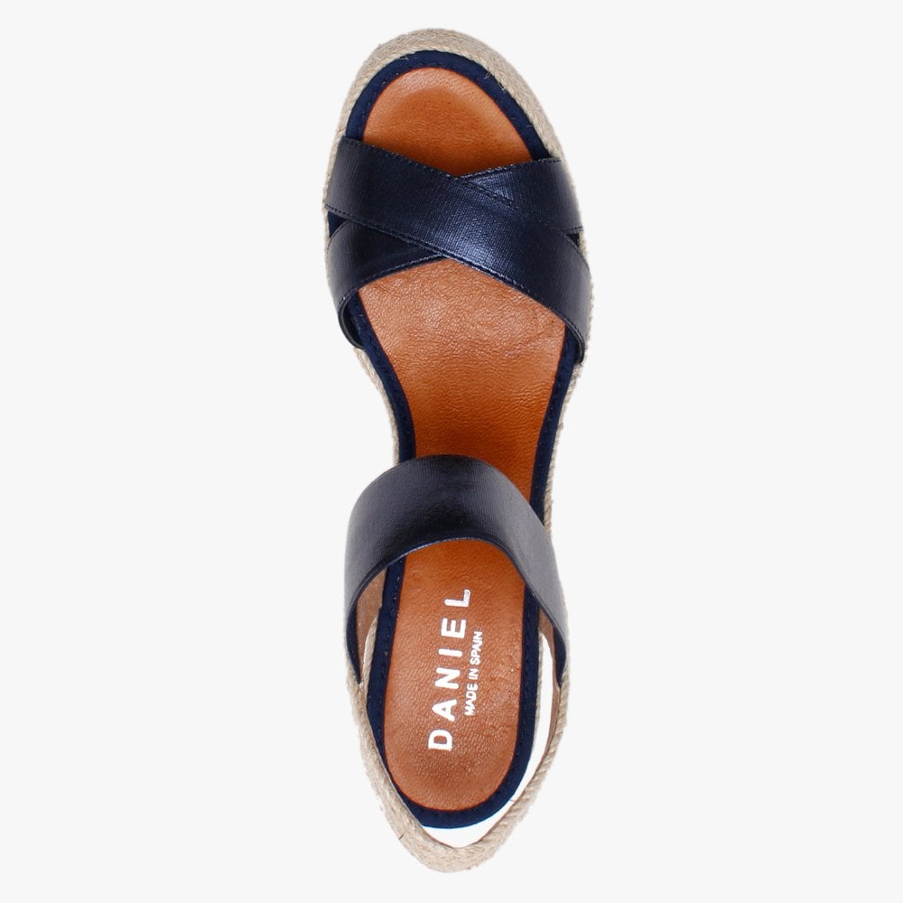 Carly Blue Metallic Cross Strap Wedge Espadrilles