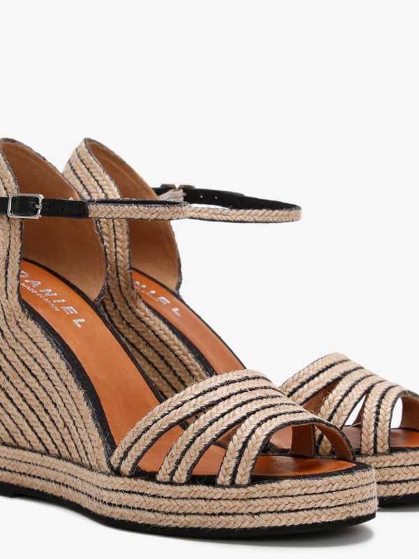 Callie Black & Beige Jute Trim Wedge Sandals