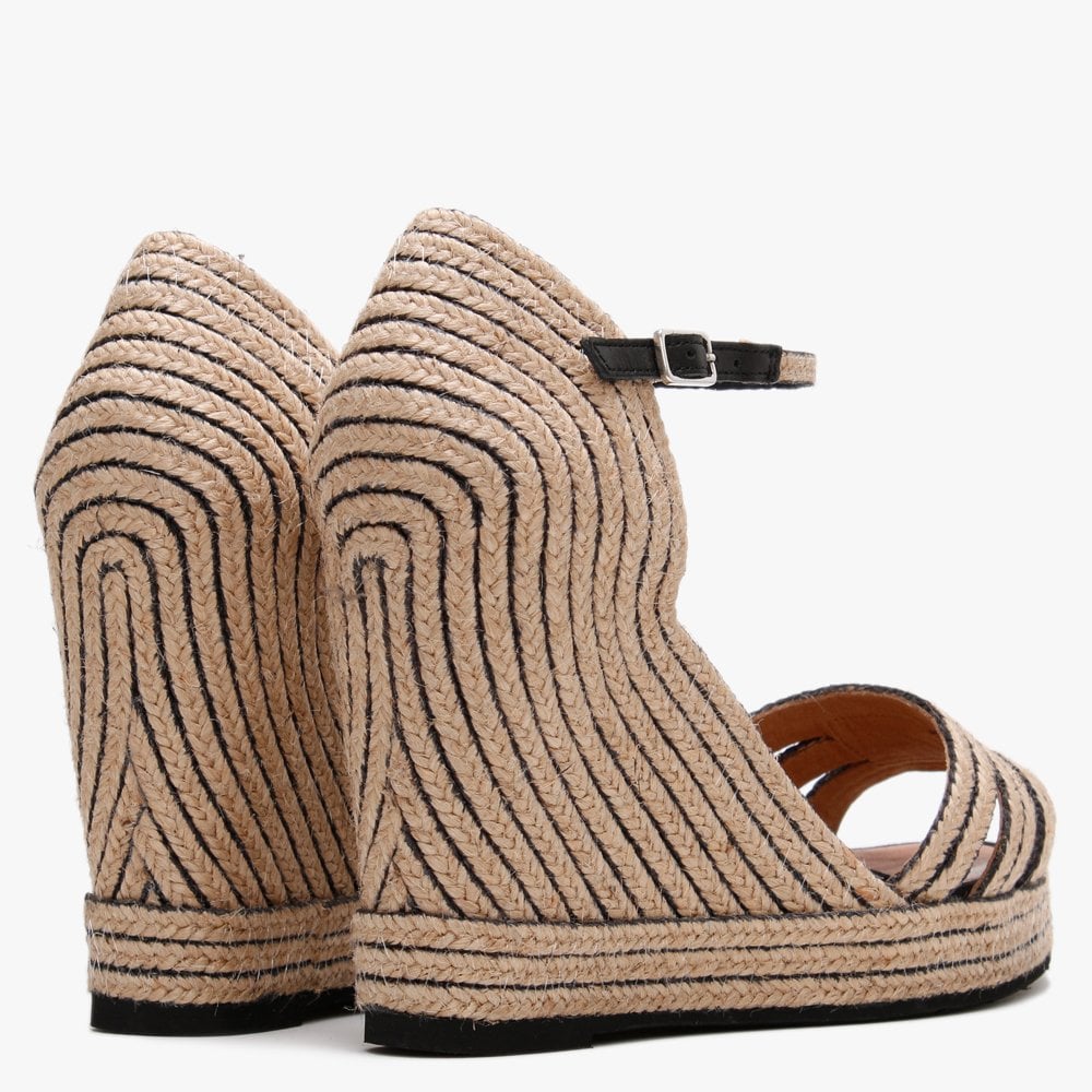 Callie Black & Beige Jute Trim Wedge Sandals