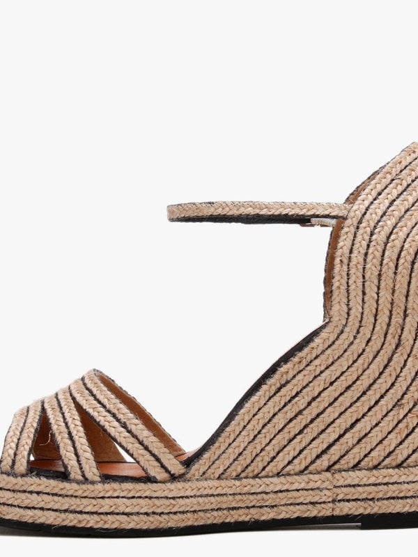 Callie Black & Beige Jute Trim Wedge Sandals