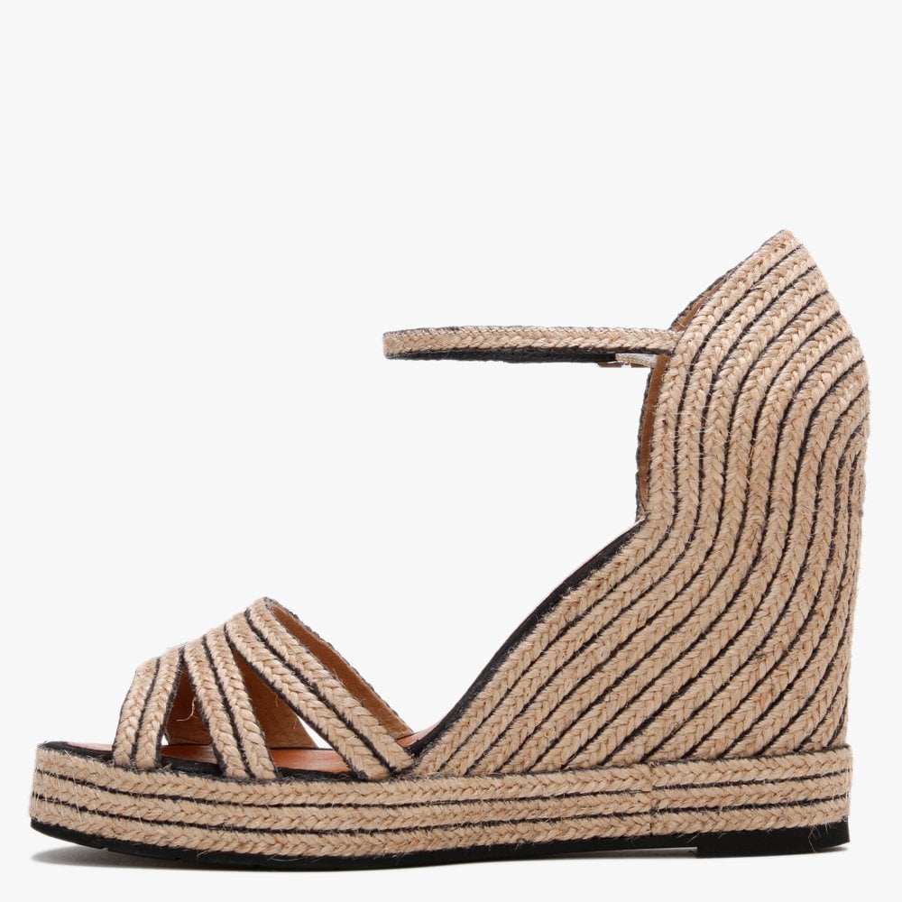 Callie Black & Beige Jute Trim Wedge Sandals