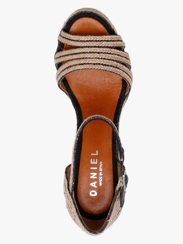 Callie Black & Beige Jute Trim Wedge Sandals
