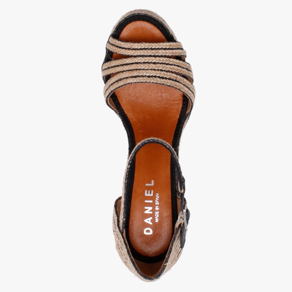 Callie Black & Beige Jute Trim Wedge Sandals