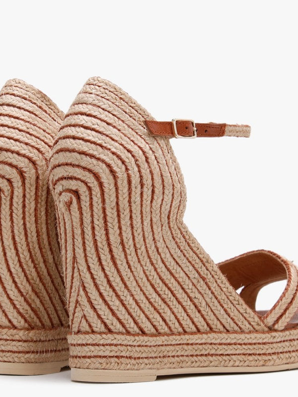 Callie Tan & Beige Jute Trim Wedge Sandals