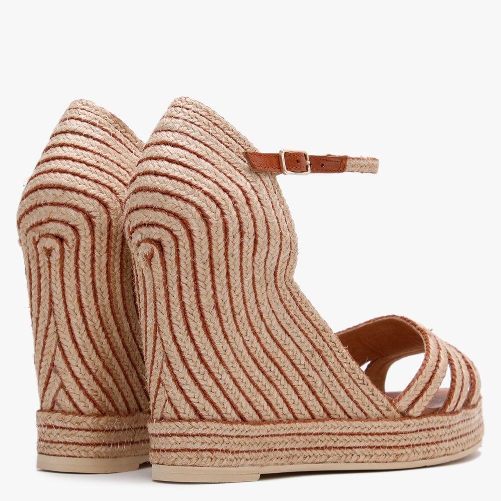 Callie Tan & Beige Jute Trim Wedge Sandals