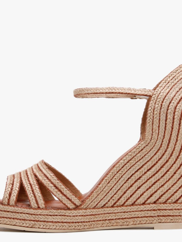 Callie Tan & Beige Jute Trim Wedge Sandals