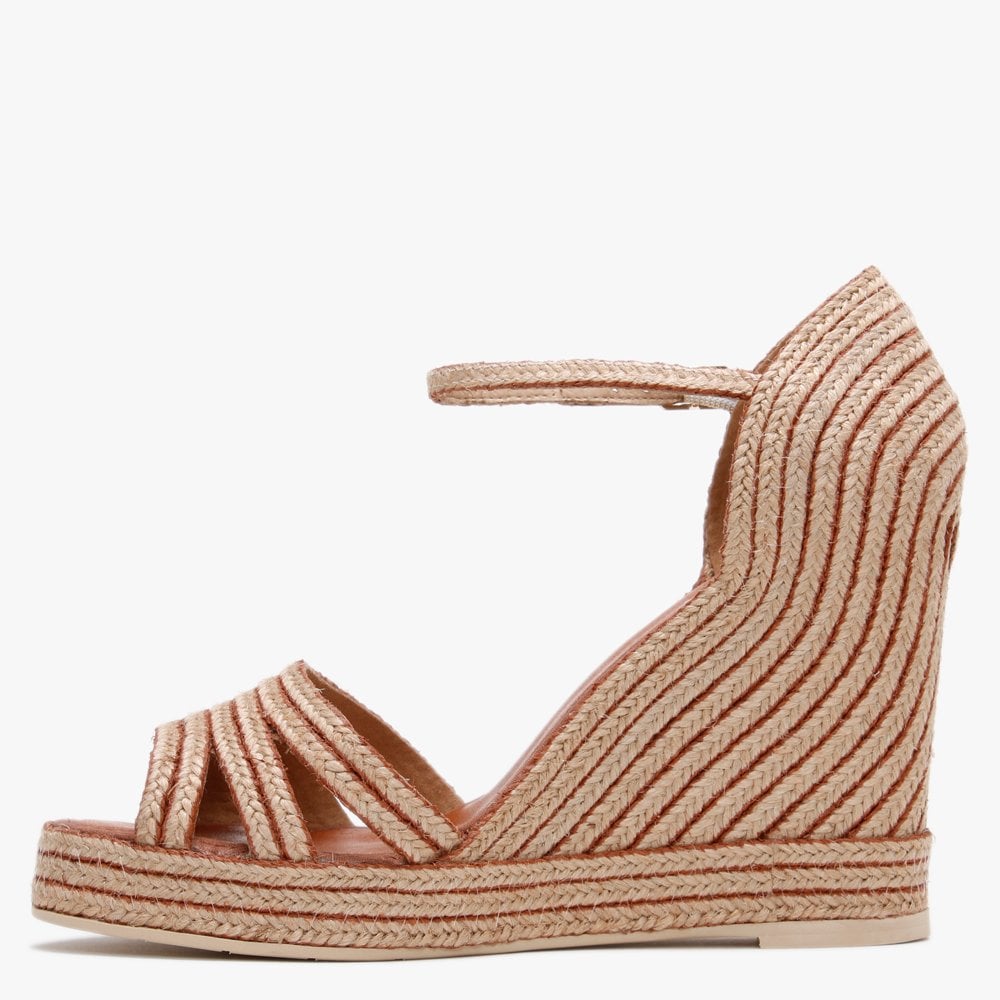 Callie Tan & Beige Jute Trim Wedge Sandals