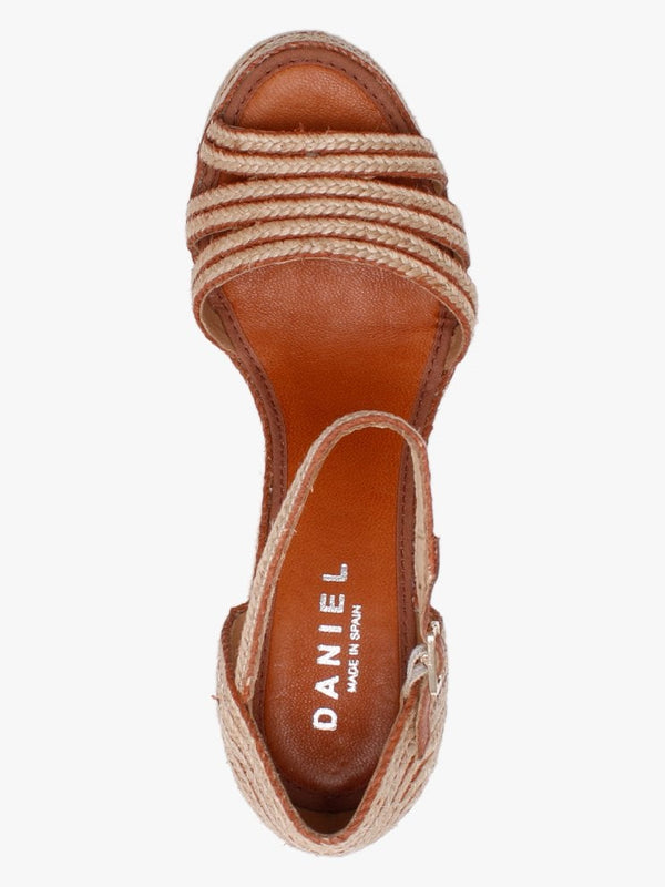 Callie Tan & Beige Jute Trim Wedge Sandals