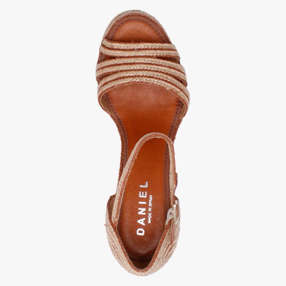 Callie Tan & Beige Jute Trim Wedge Sandals