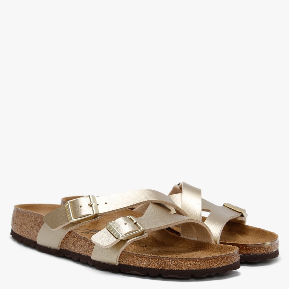 Yao Balance Gold Birko-Flor Cross Strap Mules