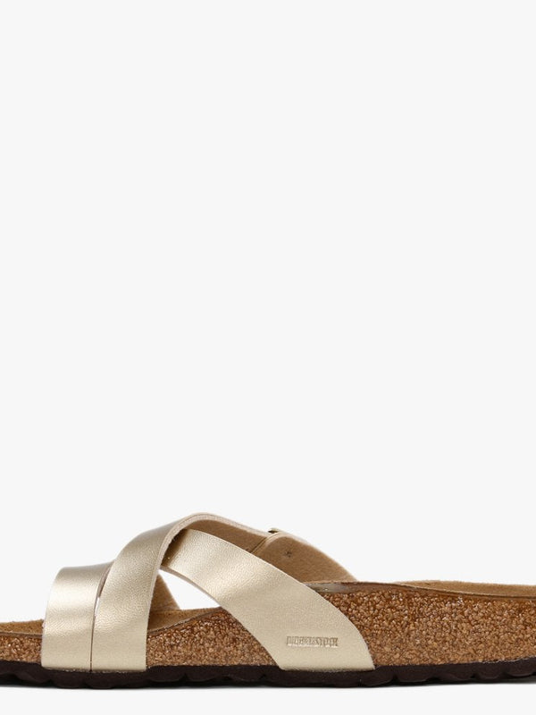 Yao Balance Gold Birko-Flor Cross Strap Mules