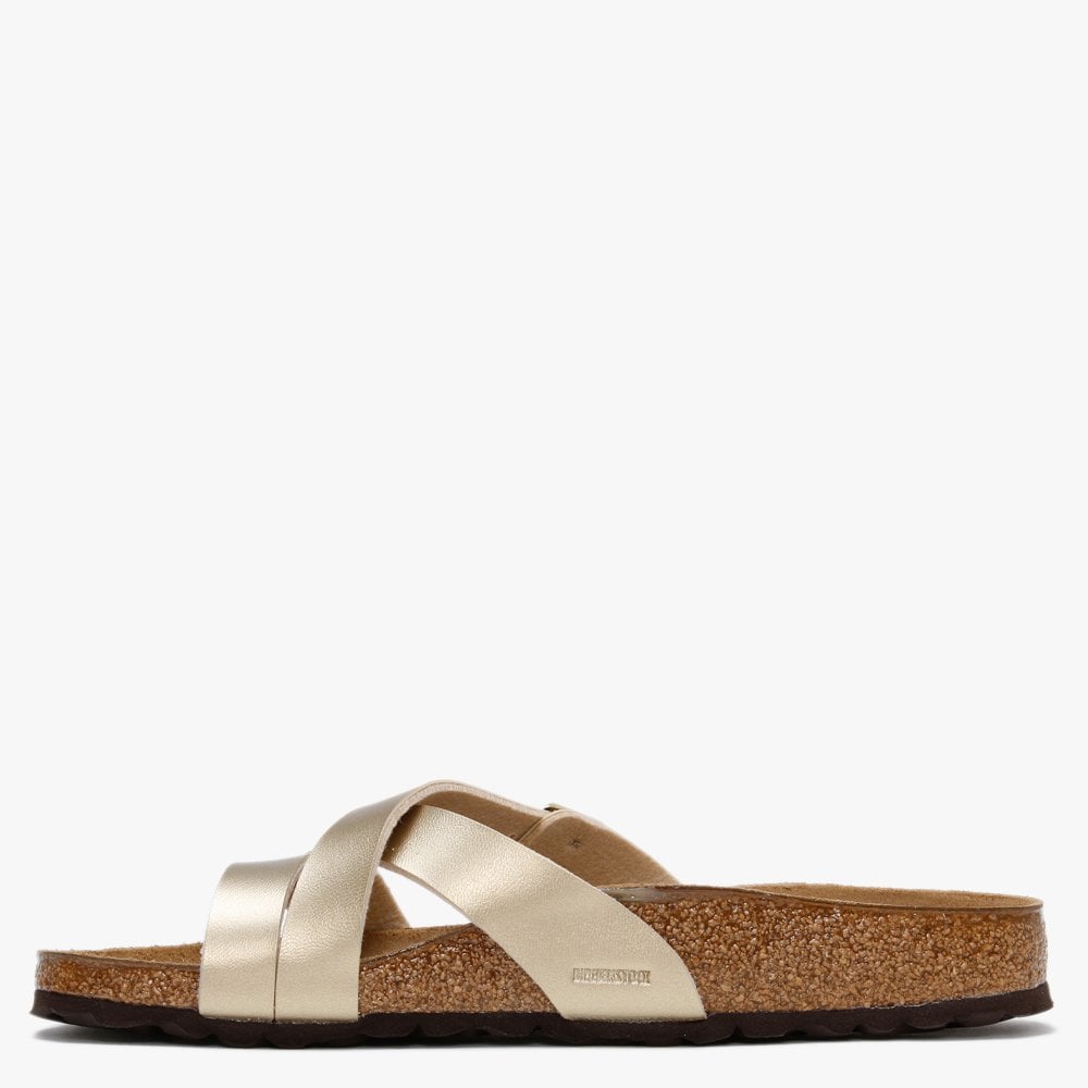 Yao Balance Gold Birko-Flor Cross Strap Mules