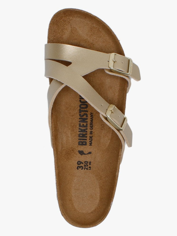 Yao Balance Gold Birko-Flor Cross Strap Mules