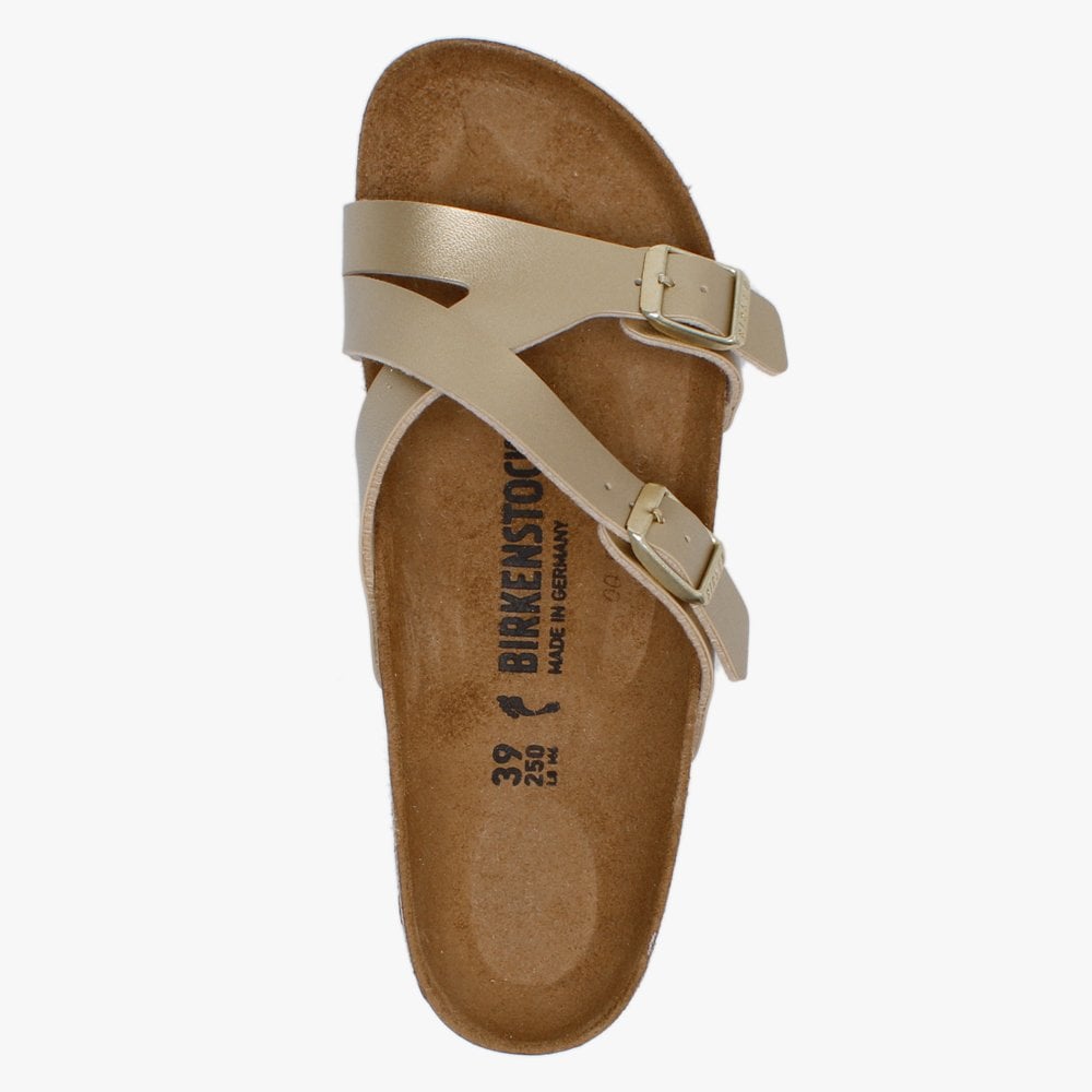 Yao Balance Gold Birko-Flor Cross Strap Mules