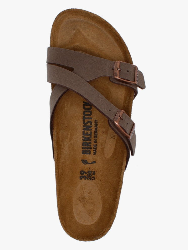 Yao Balance Mocha Birko-Flor Nubuck Cross Strap Mules