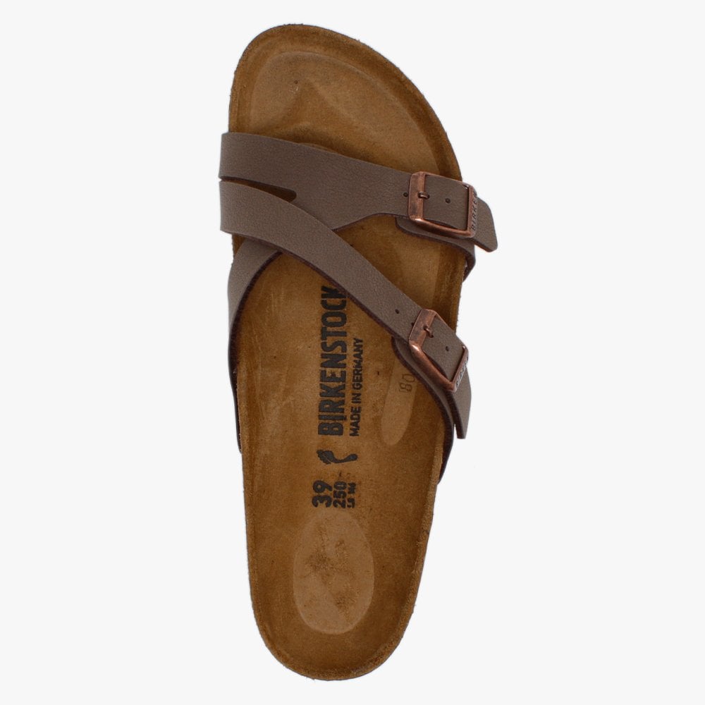 Yao Balance Mocha Birko-Flor Nubuck Cross Strap Mules