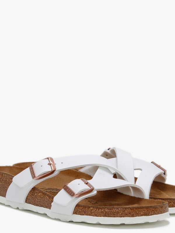 Yao Balance White Birko-Flor Cross Strap Mules