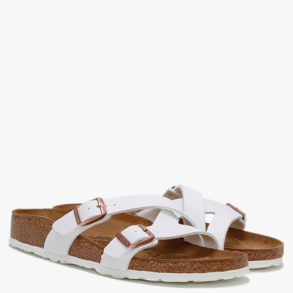 Yao Balance White Birko-Flor Cross Strap Mules