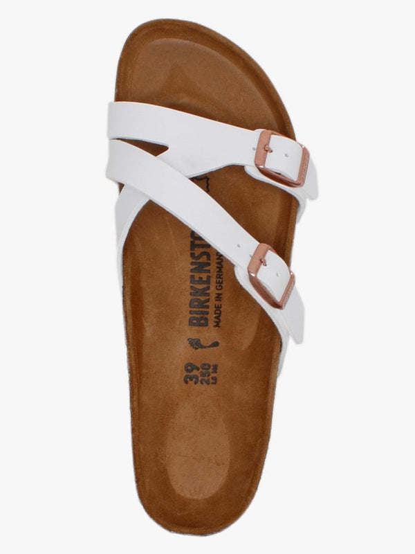 Yao Balance White Birko-Flor Cross Strap Mules