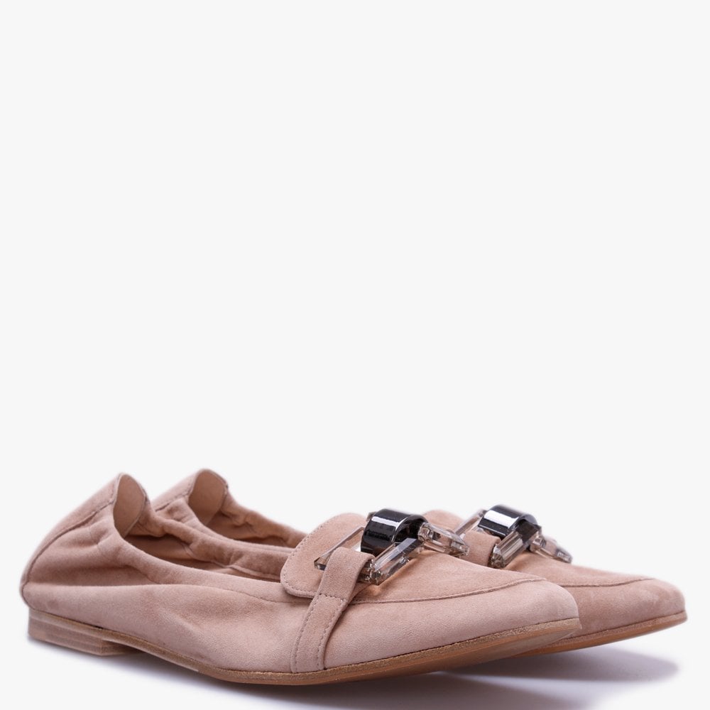 Nina Beige Suede Perspex Trim Loafers