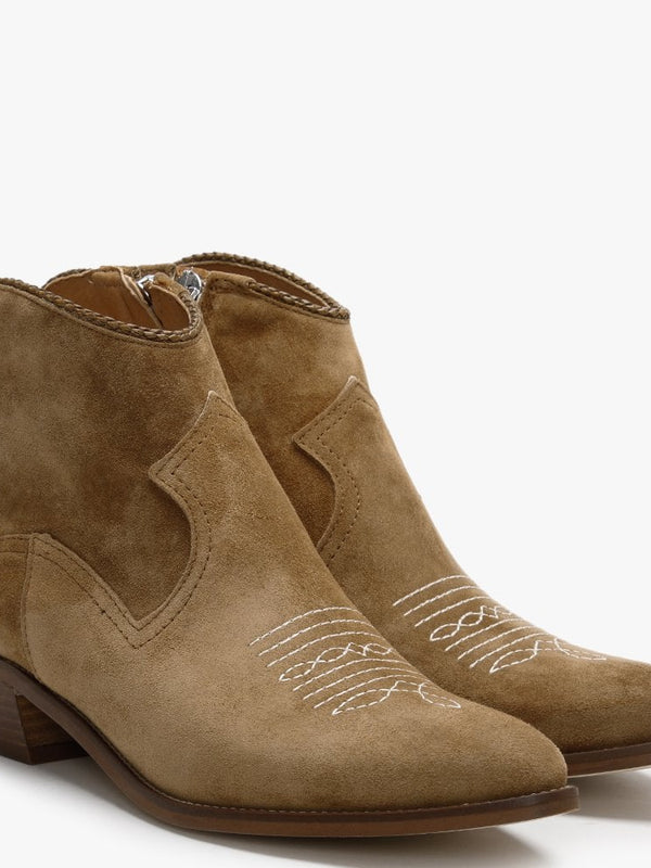 Highbury Tan Suede Western Ankle Boots