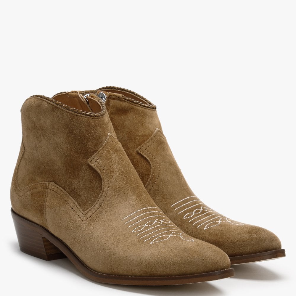 Highbury Tan Suede Western Ankle Boots
