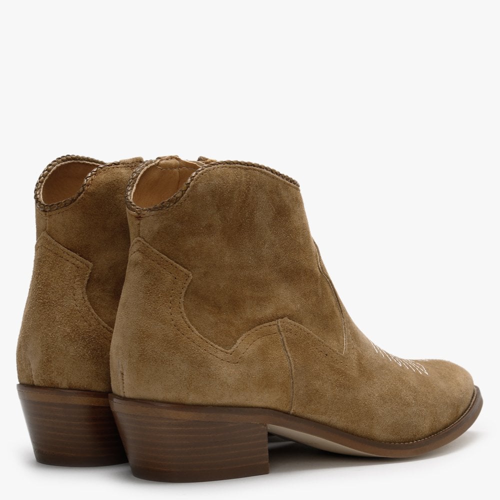 Highbury Tan Suede Western Ankle Boots