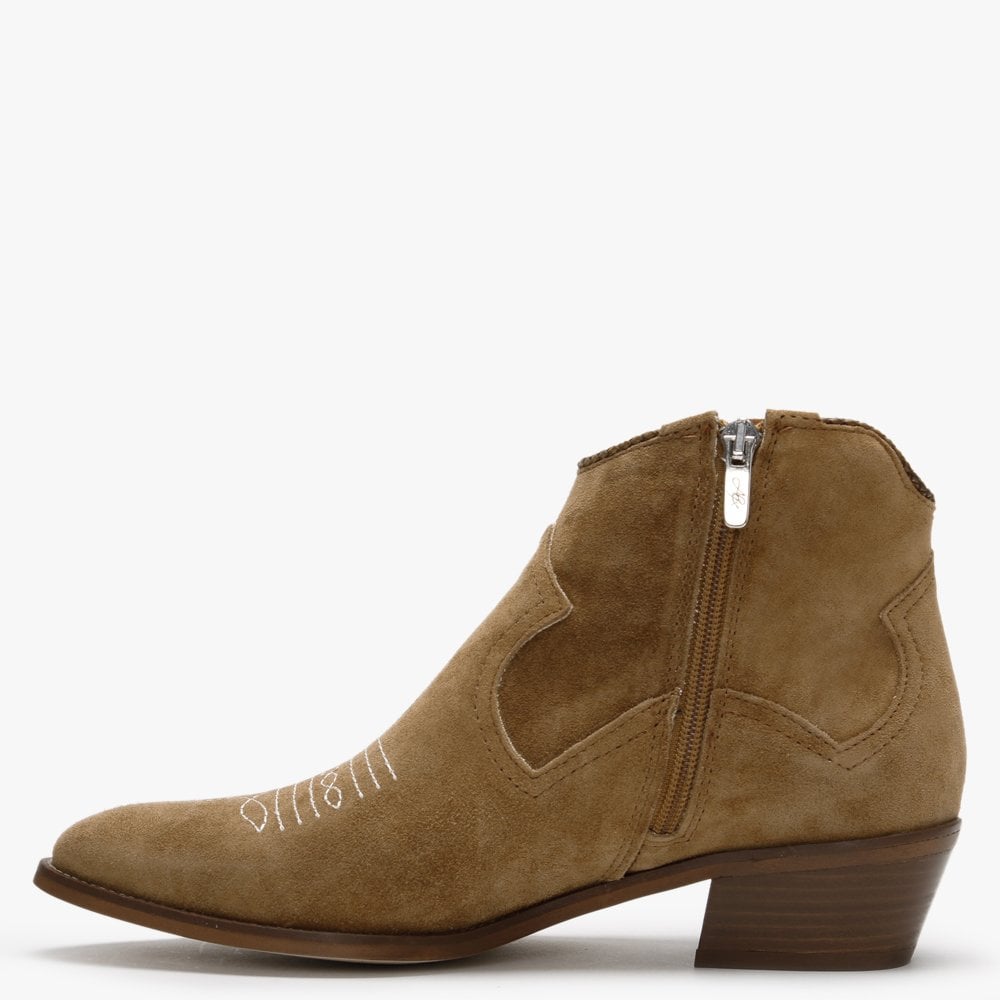 Highbury Tan Suede Western Ankle Boots