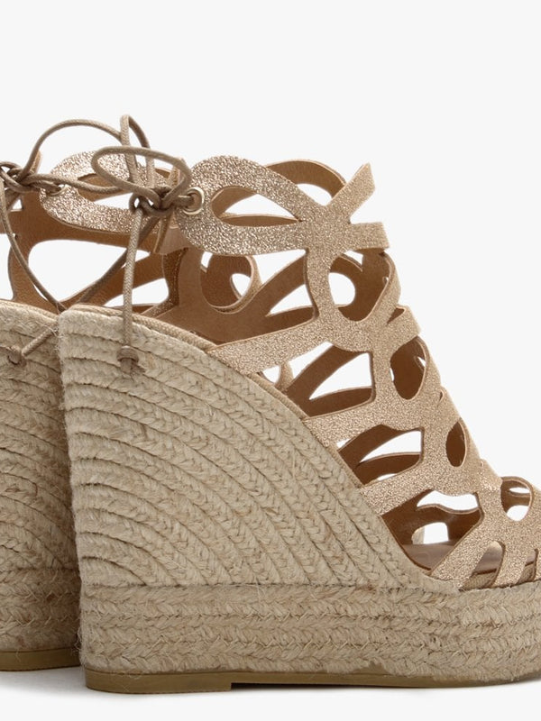 Berti Gold Metallic Leather Caged Wedge Espadrilles