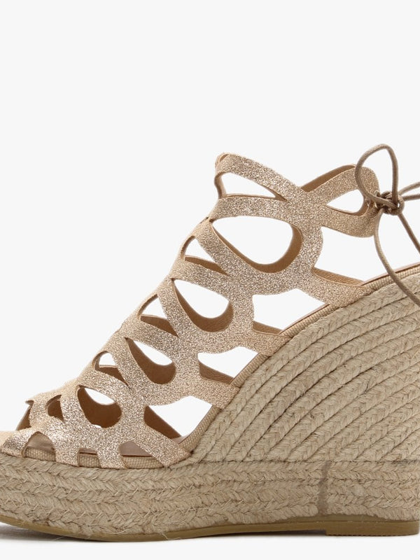 Berti Gold Metallic Leather Caged Wedge Espadrilles