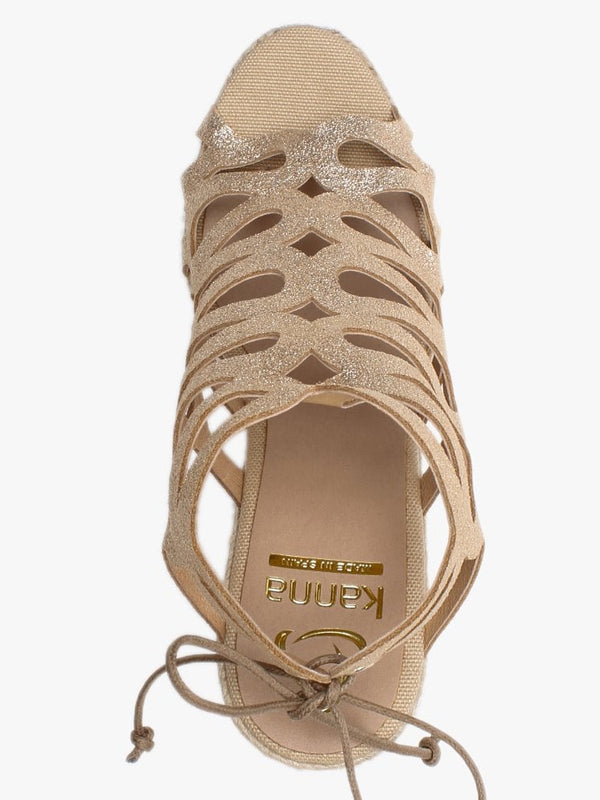 Berti Gold Metallic Leather Caged Wedge Espadrilles