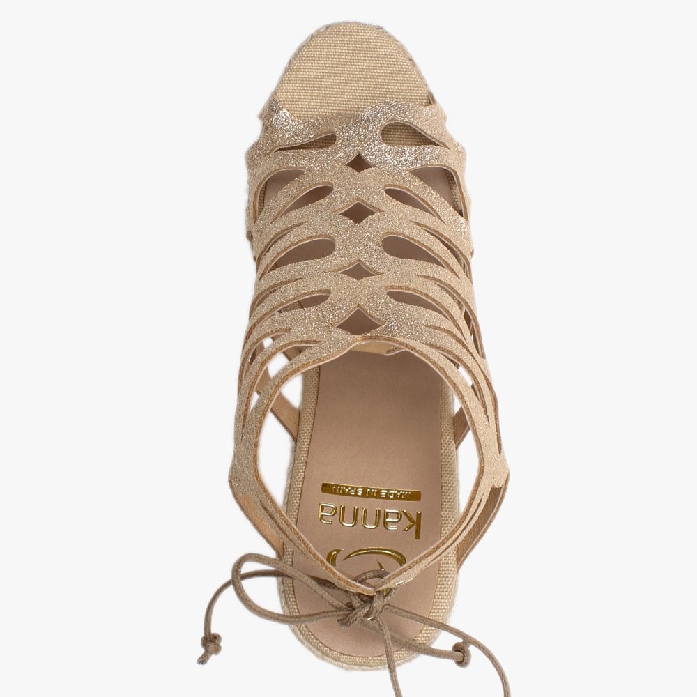 Berti Gold Metallic Leather Caged Wedge Espadrilles