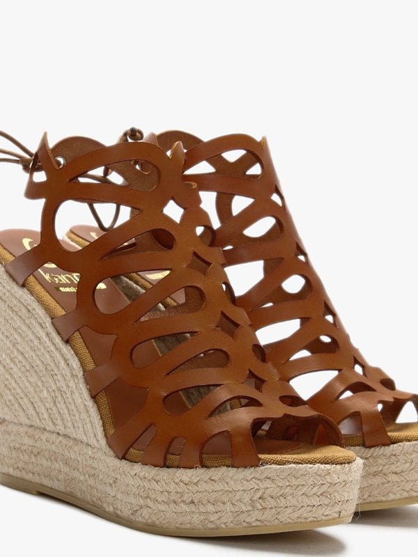 Berti Tan Leather Caged Wedge Espadrilles