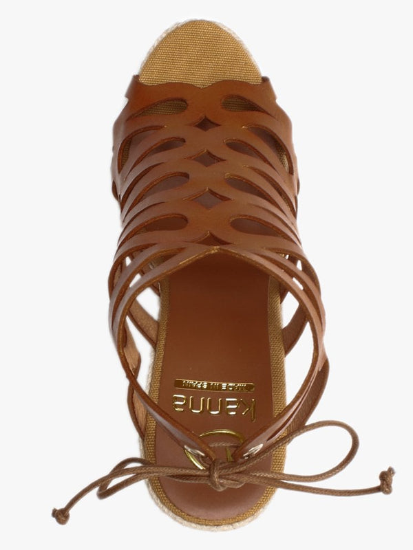 Berti Tan Leather Caged Wedge Espadrilles