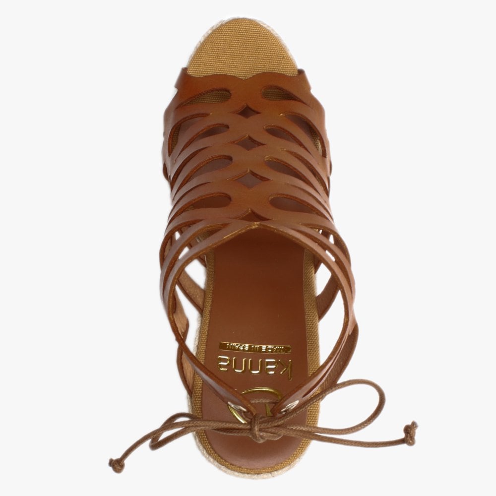 Berti Tan Leather Caged Wedge Espadrilles