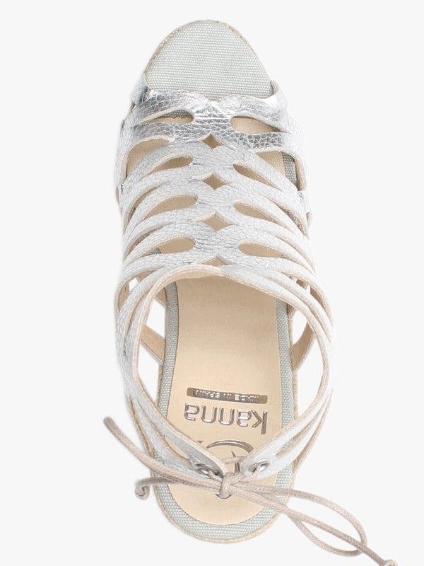 Berti Silver Leather Caged Wedge Espadrilles
