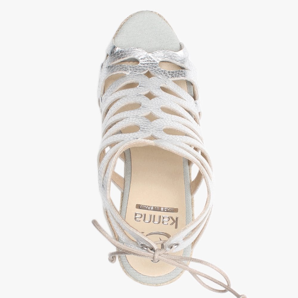 Berti Silver Leather Caged Wedge Espadrilles