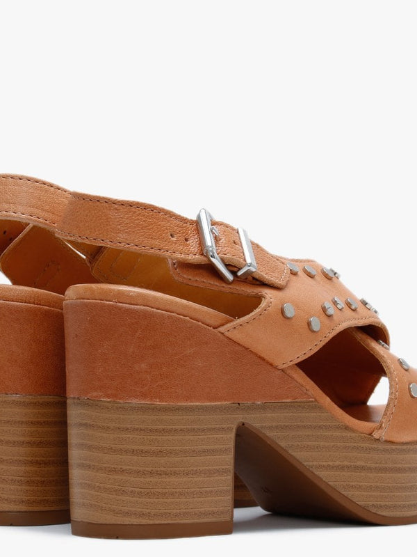 Vigo Tan Leather Studded Platform Sandals