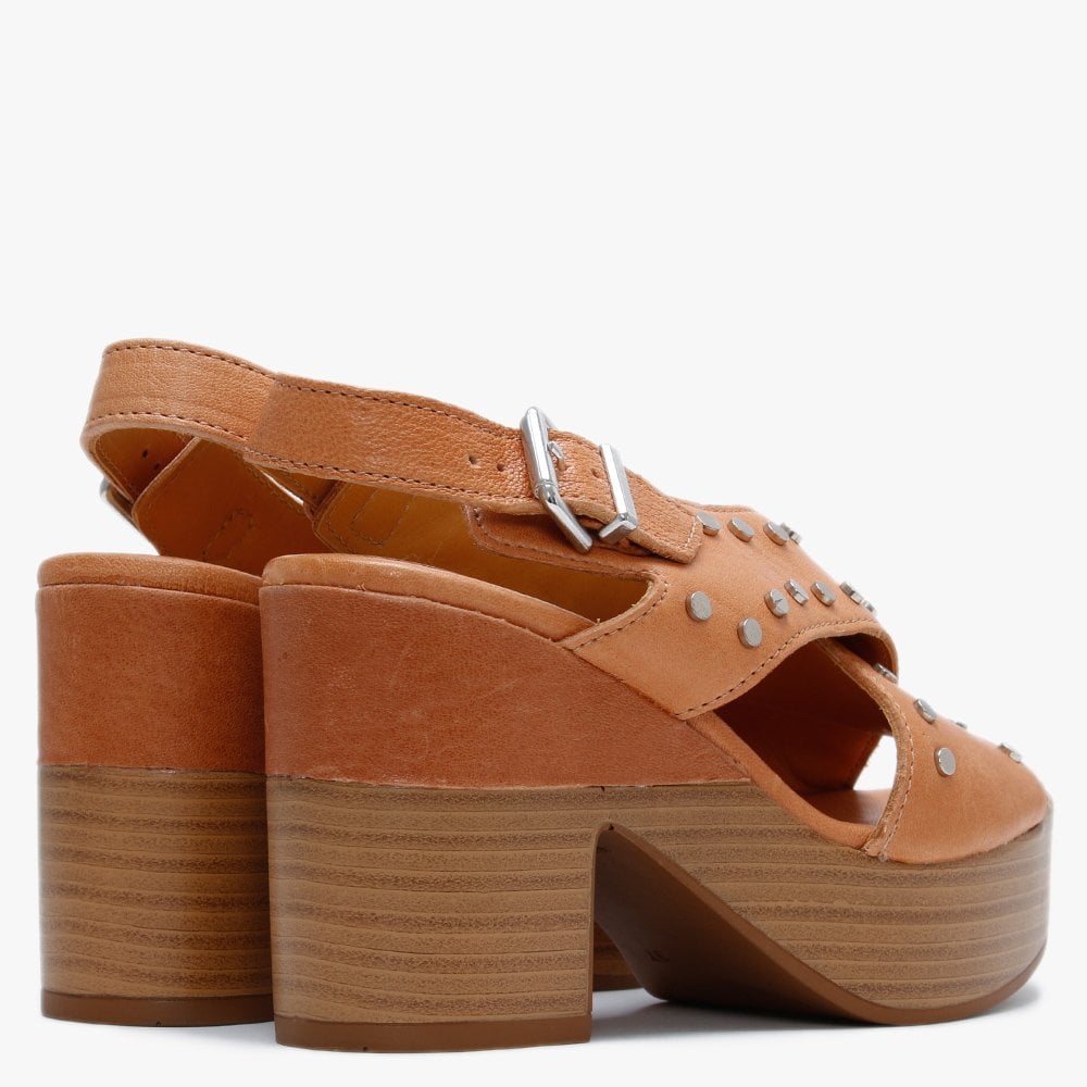 Vigo Tan Leather Studded Platform Sandals